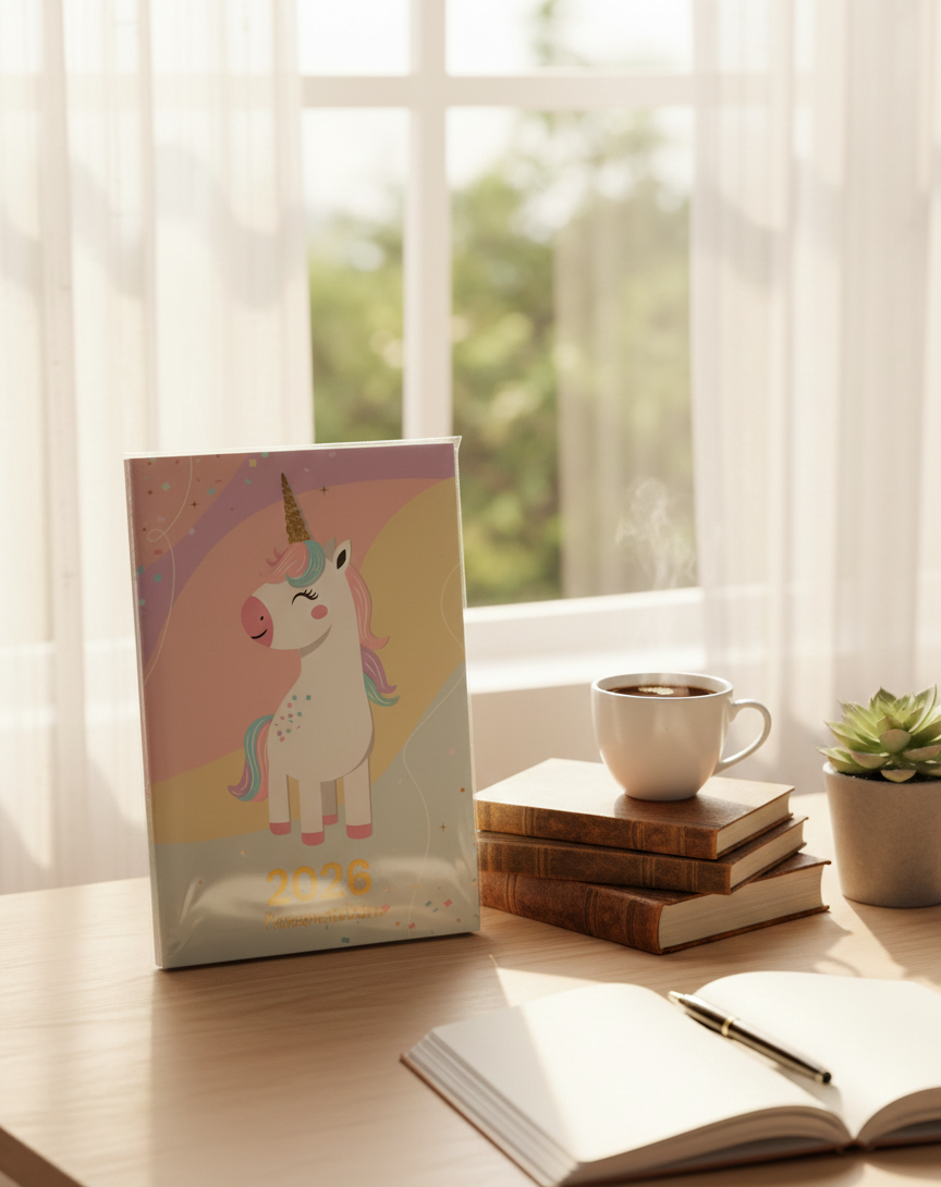 Agenda 2026 – Planeamento Diário | Unicórnio baby pastel