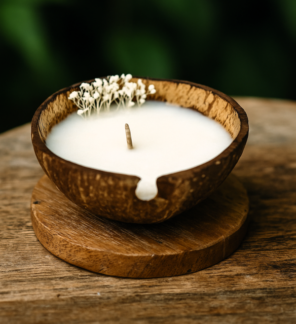 Vela de coco em casca natural
