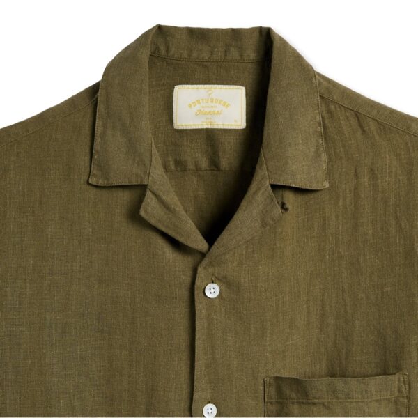 PORTUGUESE FLANNEL Linen Camp Collar Shirt - Olive - Image 2