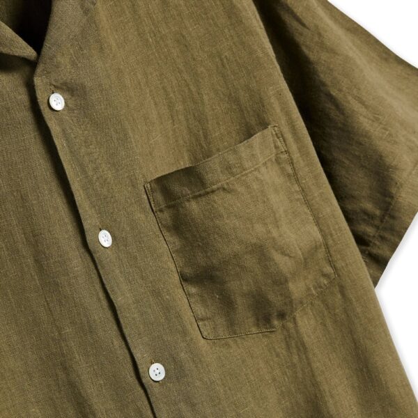 PORTUGUESE FLANNEL Linen Camp Collar Shirt - Olive - Image 3