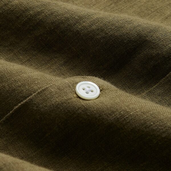 PORTUGUESE FLANNEL Linen Camp Collar Shirt - Olive - Image 4