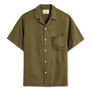PORTUGUESE FLANNEL Camisa Linen Camp Collar - Olive