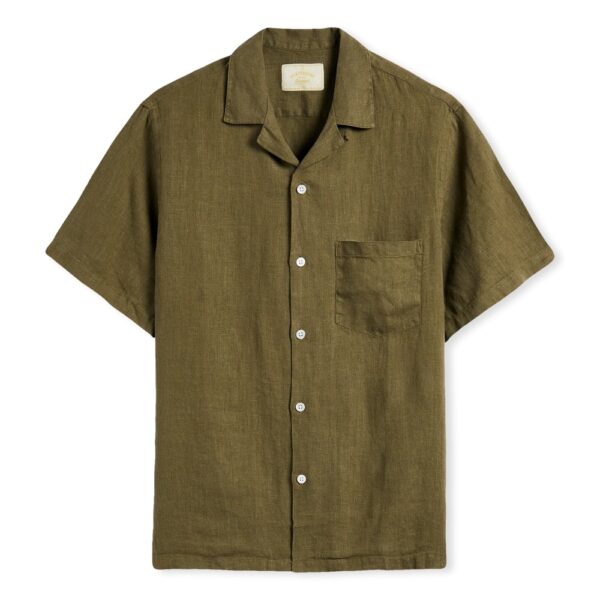PORTUGUESE FLANNEL Linen Camp Collar Shirt - Olive