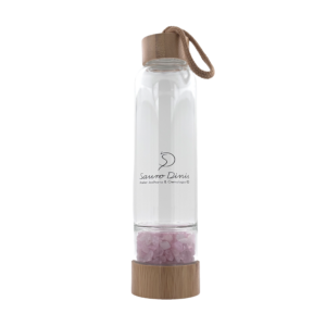 Garrafa de Cristais Quartzo Rosa | Vidro Borossilicato | Tampa Bambu | Sauro Dinis