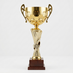 Copa de metal con base de madera