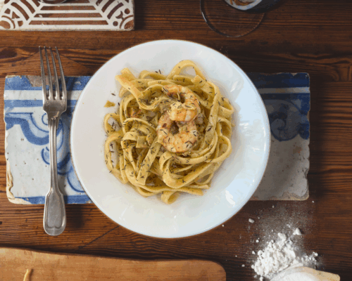 TAGLIATELLE GAMBERI E CARCIOFI