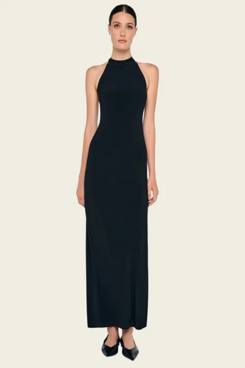 Vestido comprido com decote halter e racha lateral - Norma Kamali