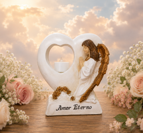 Coração castiçal com anjo