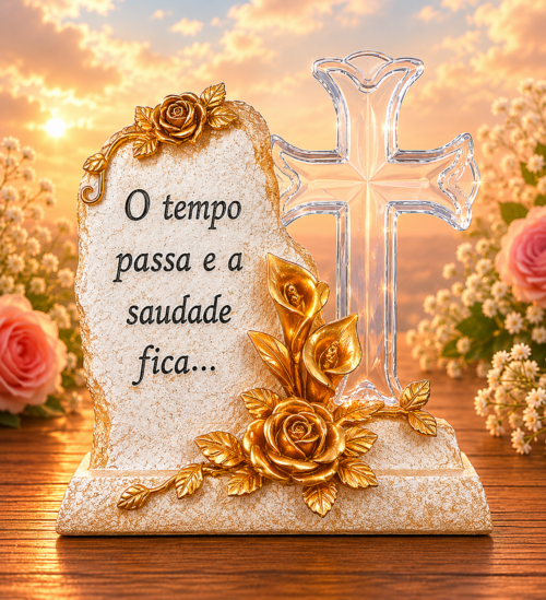 Lápide mensagem e cruz led