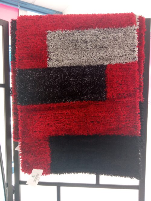 Tapete de Pêlo Alto (Shaggy) Moderno - Padrão Geométrico Tricolor