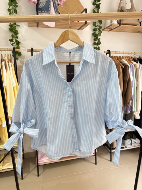 Camisa listrada com folhos (M-XL)