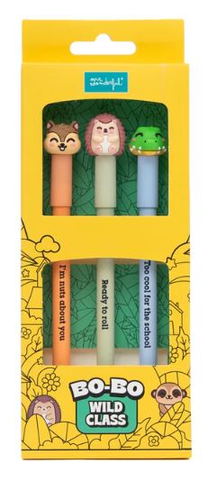 KIT 3 x ESFEROGRAFICAS APAGÁVEIS MR WONDERFUL BO-BO - ESQUILO, OURIÇO E CROCODILO