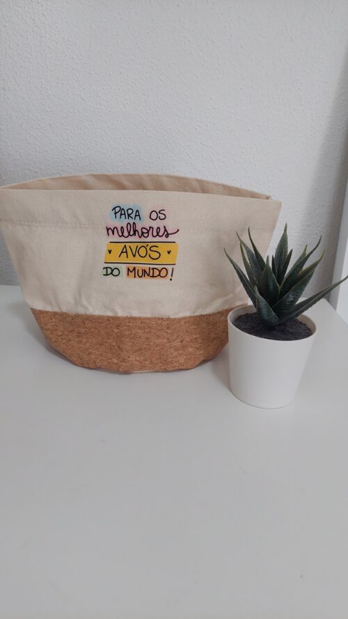 Cesto para Pão em Algodão e Base em Cortiça
