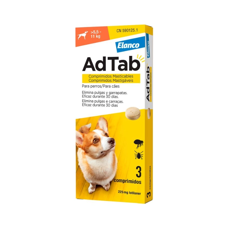 Adtab Cão 225mg 5,5-11kg 3 Comprimidos Mastigáveis
