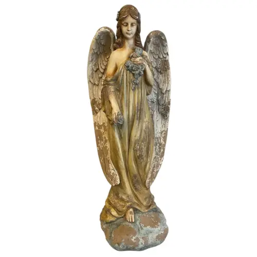 Estátua de Anjo Vintage em Fibra e Cimento para Jardim e Decoração