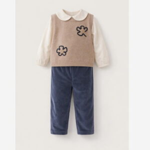 Conjunto de 3 peças com camisa, colete e calça aveludada ref. 2596