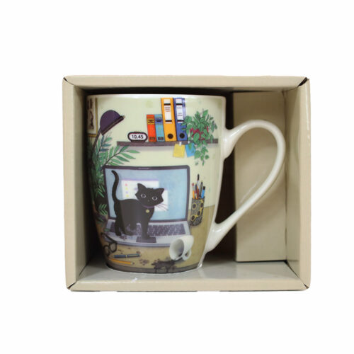 caneca porcelana gato computador