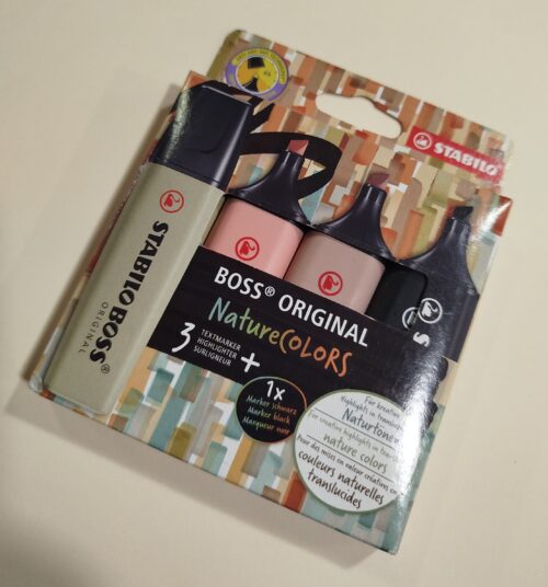 Set de 3 Marcadores Fluorescentes Tons Natureza + 1 Preto Stabilo Boss