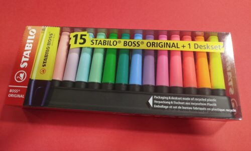 15 Marcadores Fluorescentes Tons Originais + Deskset Stabilo Boss