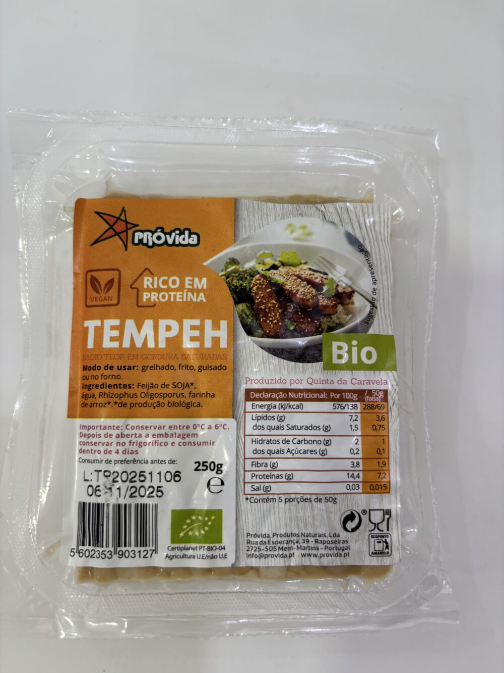 Temphe Bio Provida Refrigerado Alternativa à Carne