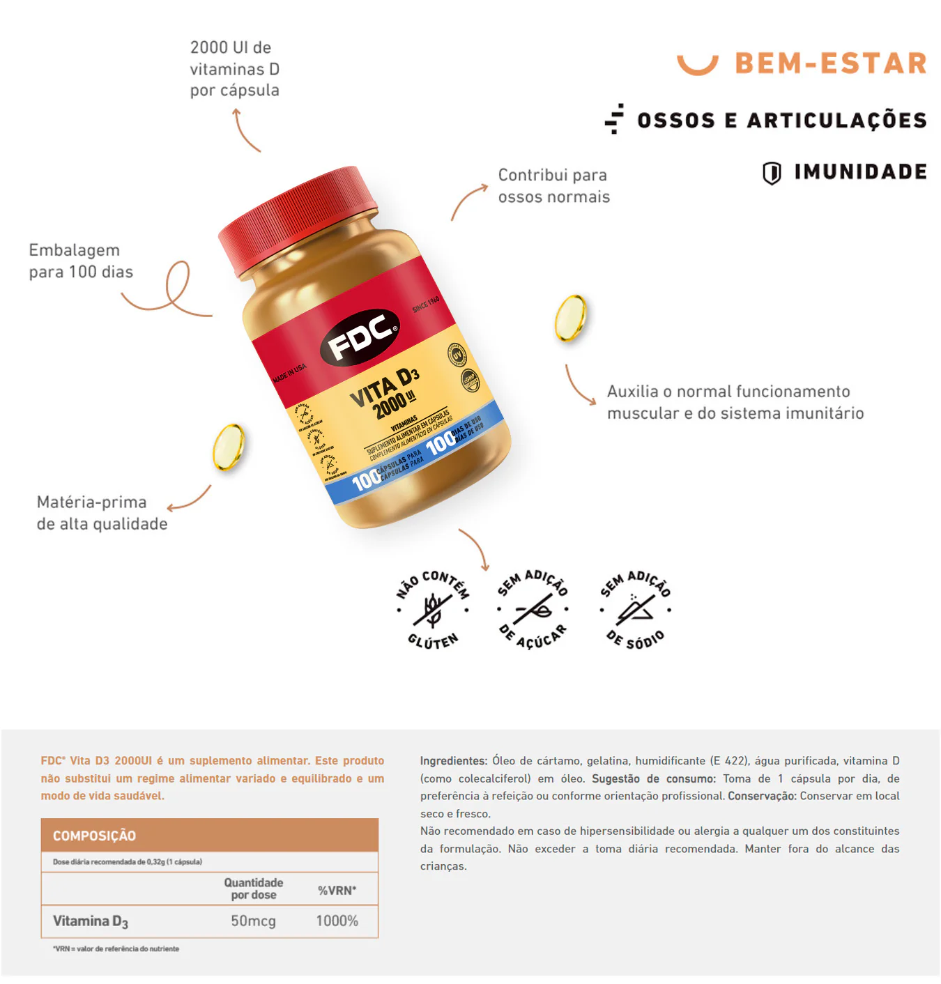 FDC Vita D3 2000UI x 100 cápsulas - Image 2